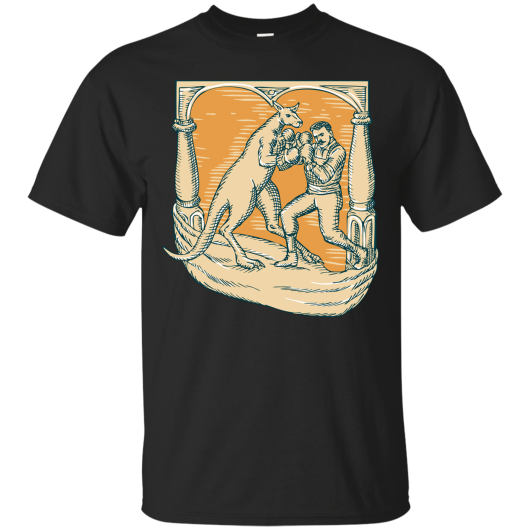 Kangaroo Boxing Man Etching T-Shirt