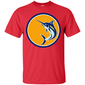 Blue Marlin Fish Jumping Circle Retro T-Shirt