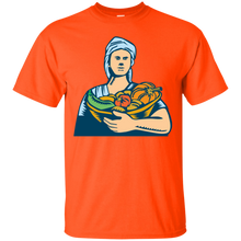 Load image into Gallery viewer, Lady Organic Farmer Produce Harvest Woodcut T-Shirt