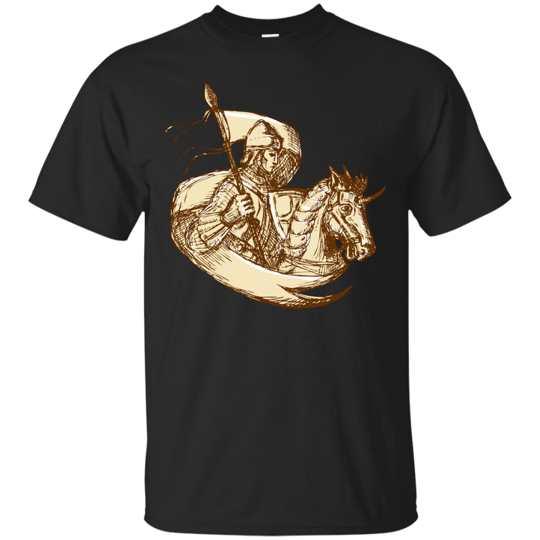 Knight On Horse Holding Flag Drawing T-Shirt