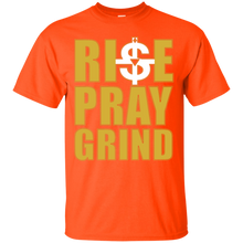 Load image into Gallery viewer, Rise, Pray, Grind (Gold/White) T-Shirt