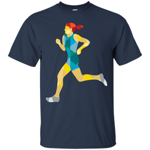 Female Triathlete Marathon Runner Low Polygon T-Shirt