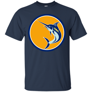 Blue Marlin Fish Jumping Circle Retro T-Shirt