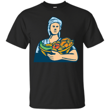 Load image into Gallery viewer, Lady Organic Farmer Produce Harvest Woodcut T-Shirt
