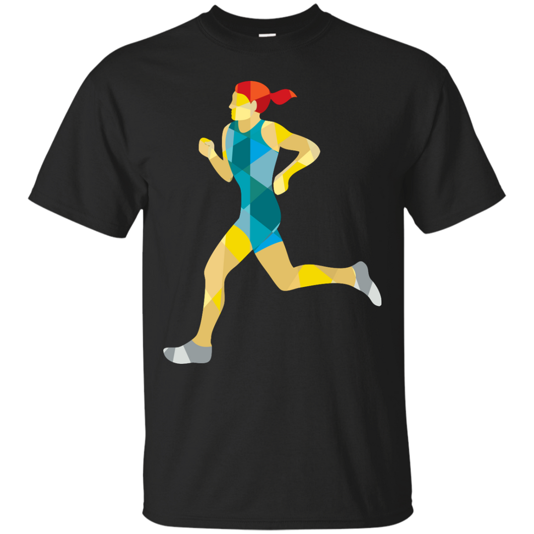 Female Triathlete Marathon Runner Low Polygon T-Shirt